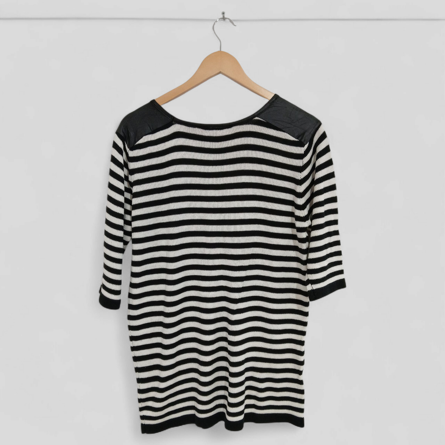 (S) Supre | Striped Faux Leather Shoulder Blouse