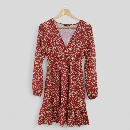 (M) Shein | Red LS Floral Dress