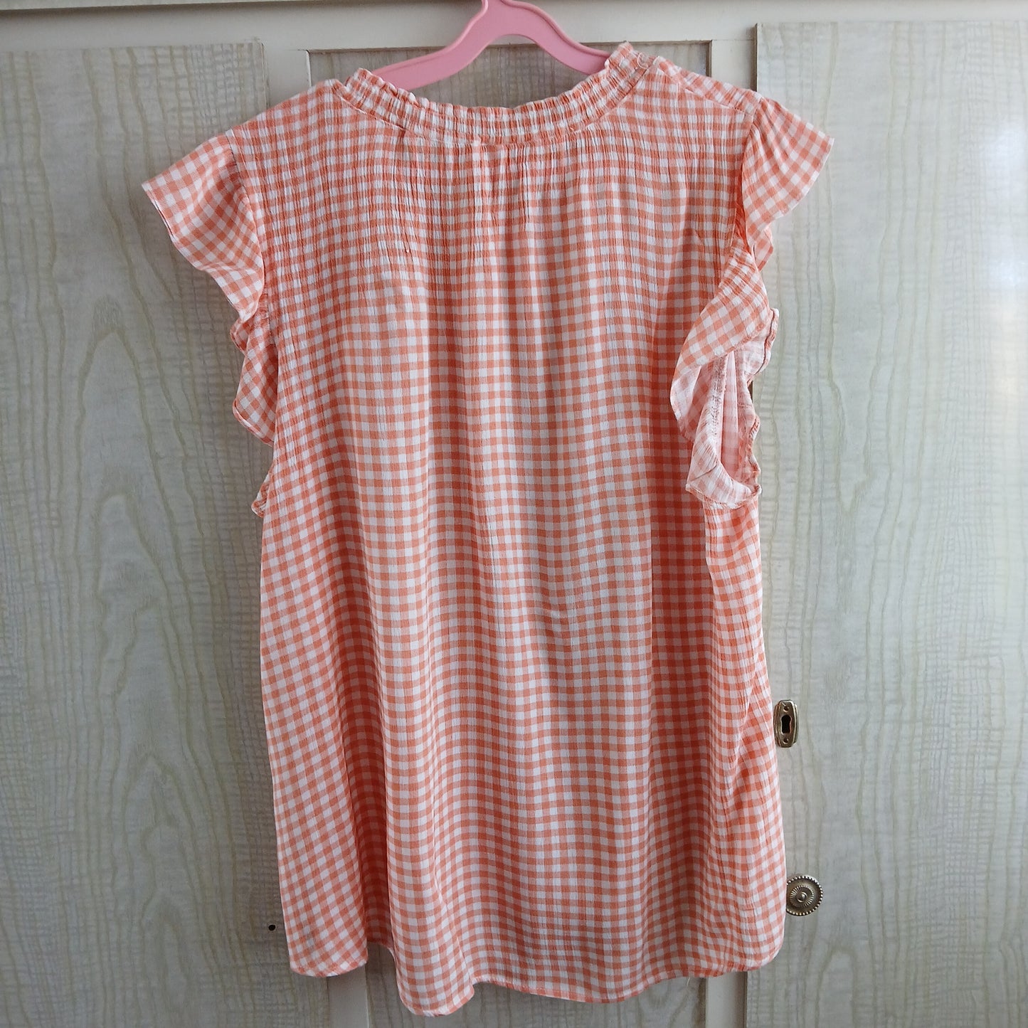 (12) Spicy Sugar Orange Gingham Blouse