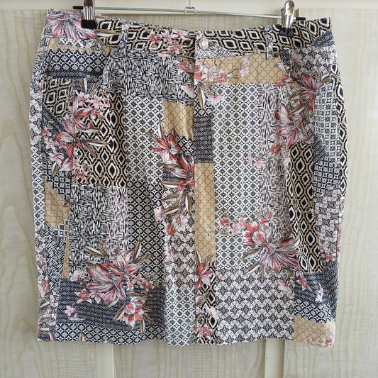 (12) Katies Denim Patchwork Print Skirt