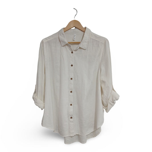 (18) &me | White LS Button Up Blouse