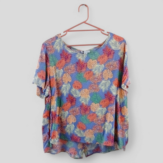 (20) Rockmans | Tropical Button Back Blouse