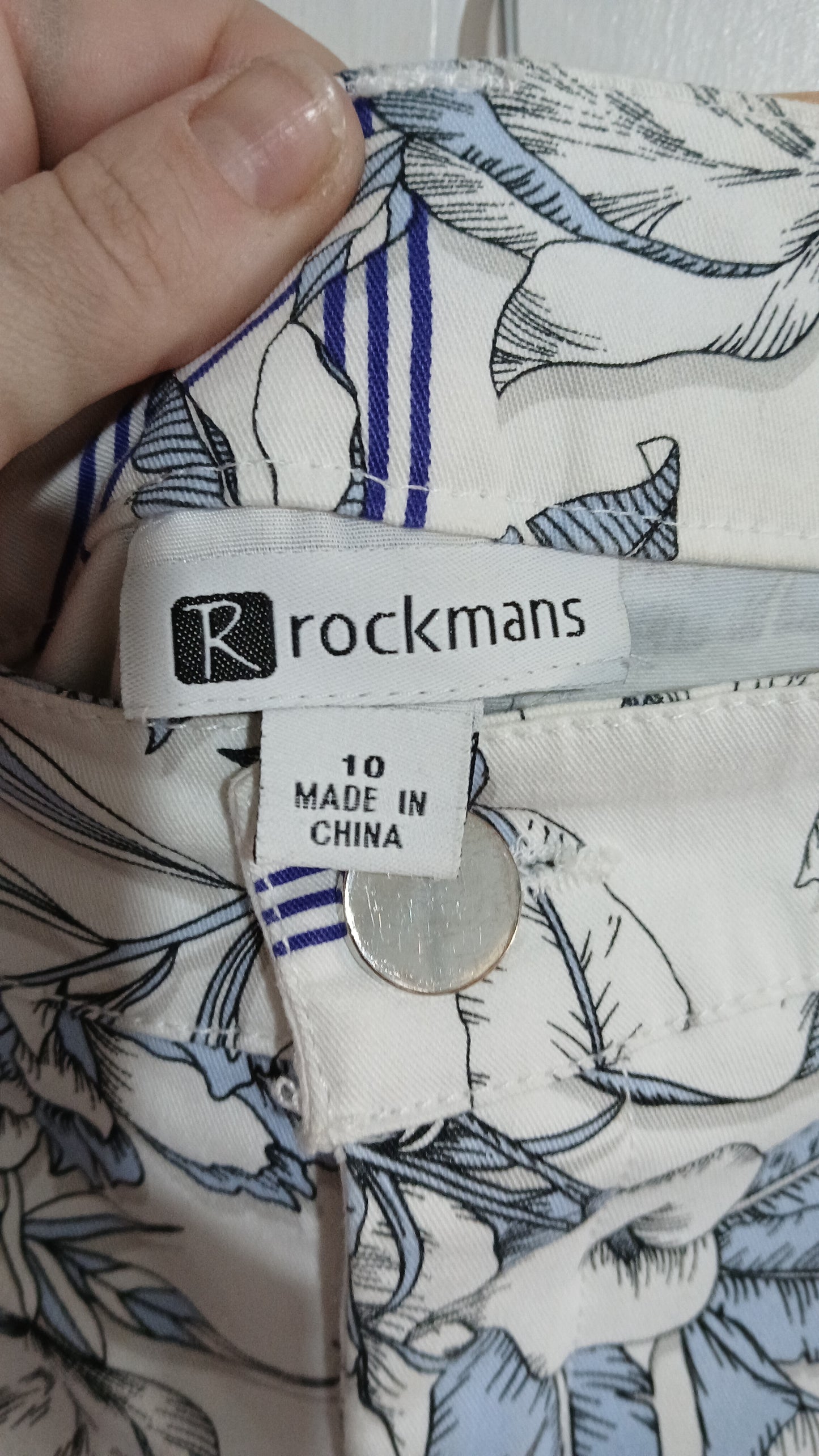 (10) Rockmans | White/Blue Skirt