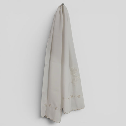 Skinny Neck Scarf | White Embroidered