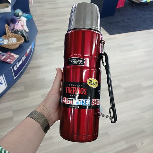THERMOS FLASK 1.2 LTR STAINLESS STEEL RED