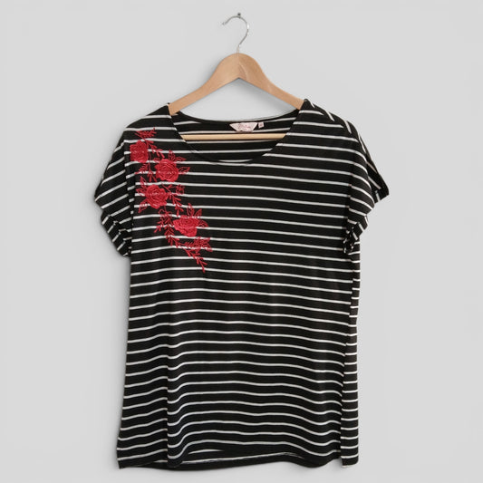(12) Millers | Striped BW/ Red Roses Tee