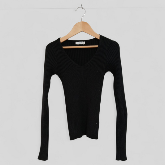 (S) Valleygirl | Black LS Ribbed Blouse