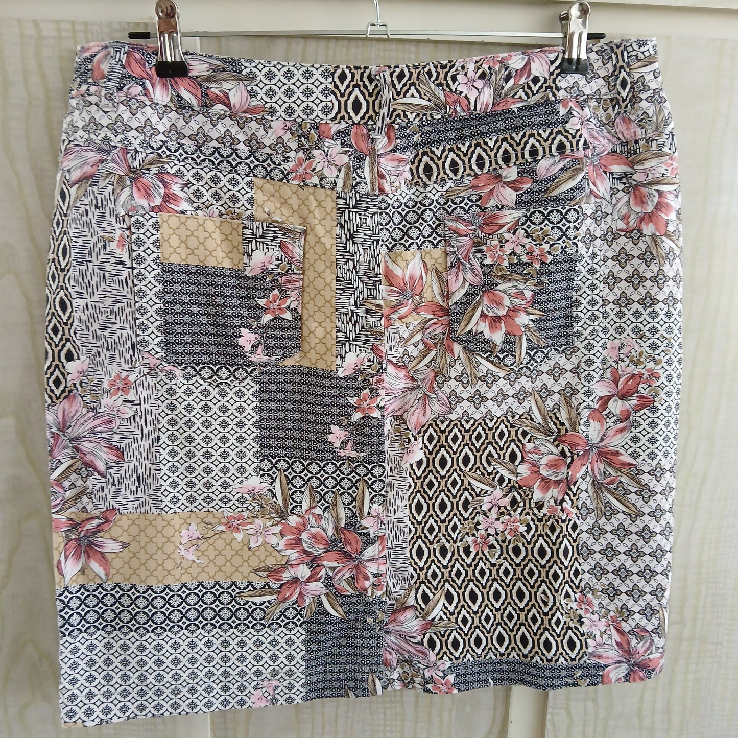 (12) Katies Denim Patchwork Print Skirt