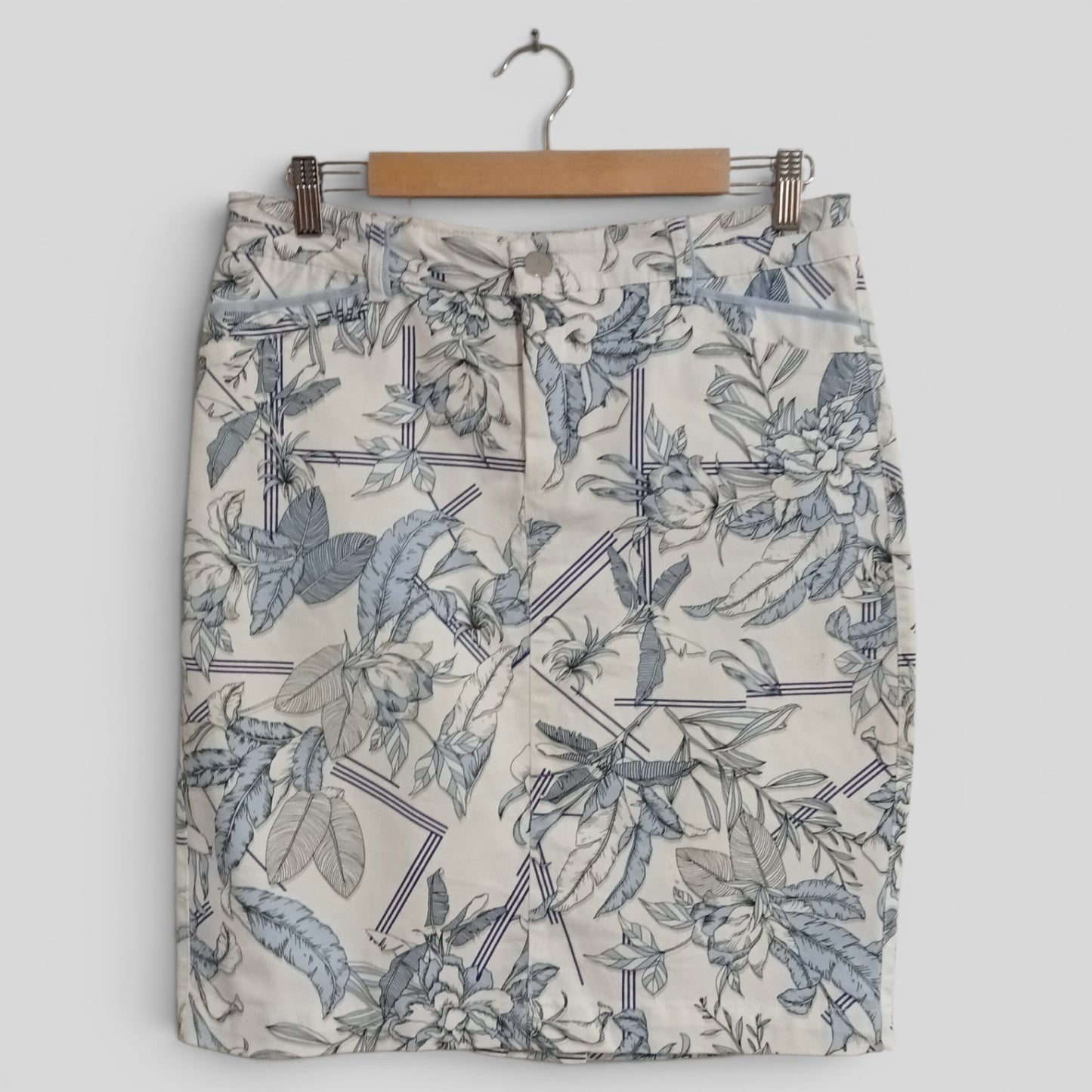 (10) Rockmans | White/Blue Skirt