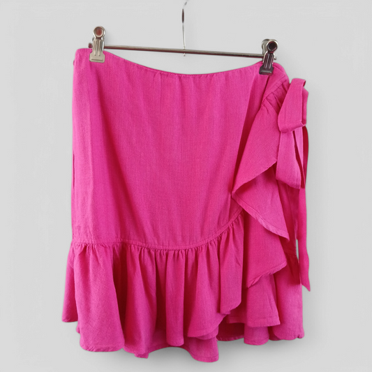 (12) Sunny Girl | Pink Linen/Rayon Blend Wrap Skirt