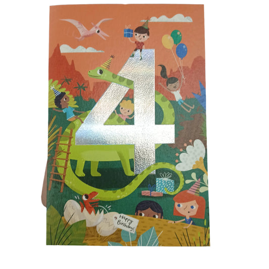 Birthday Card |  4th/Age 4 Dinosaur scene