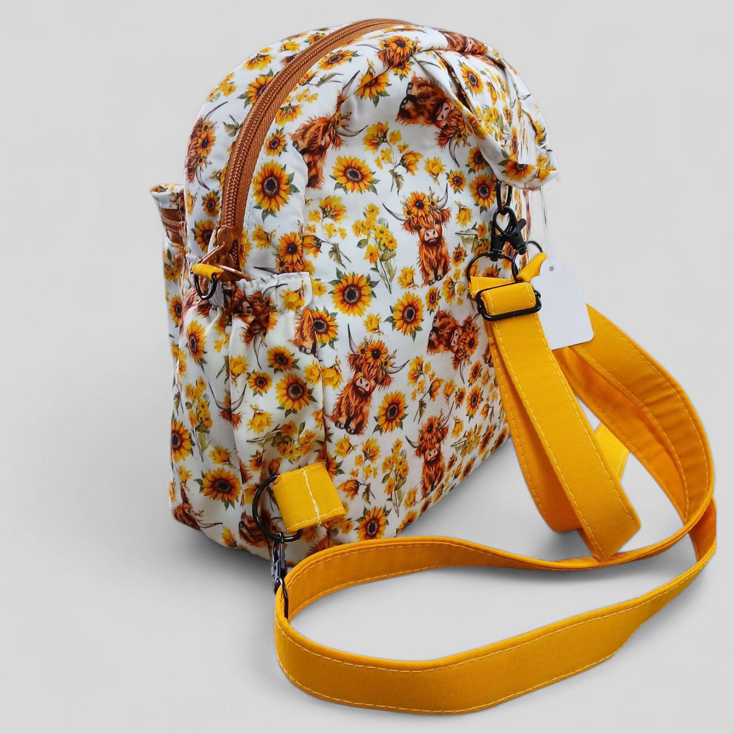 Highland Cow Sunflowers Yellow | Mini Backpack | Tracy's Bag Creations