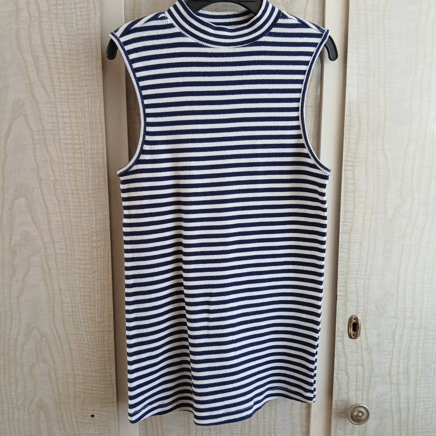 (8) Striped High neck ribbed blouse