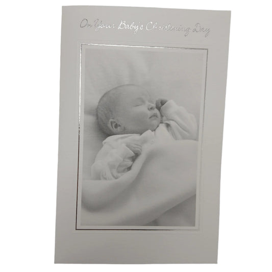 Christening Card | B&W photo sleeping baby