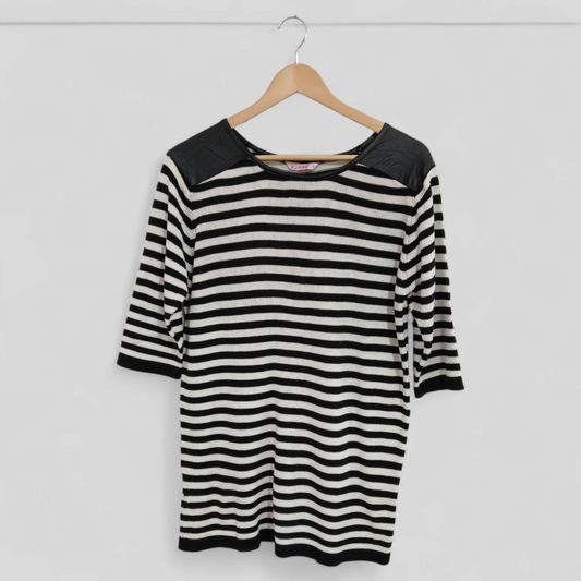 (S) Supre | Striped Faux Leather Shoulder Blouse