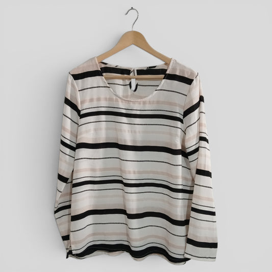(L) Striped LS Blouse