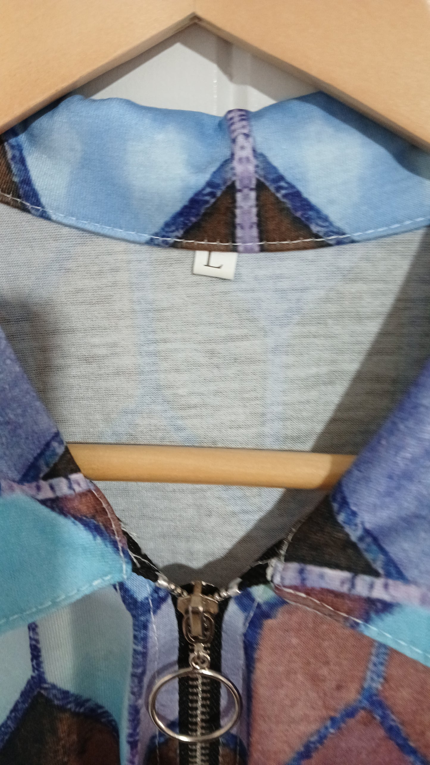 (L) L/S Patterned Blouse