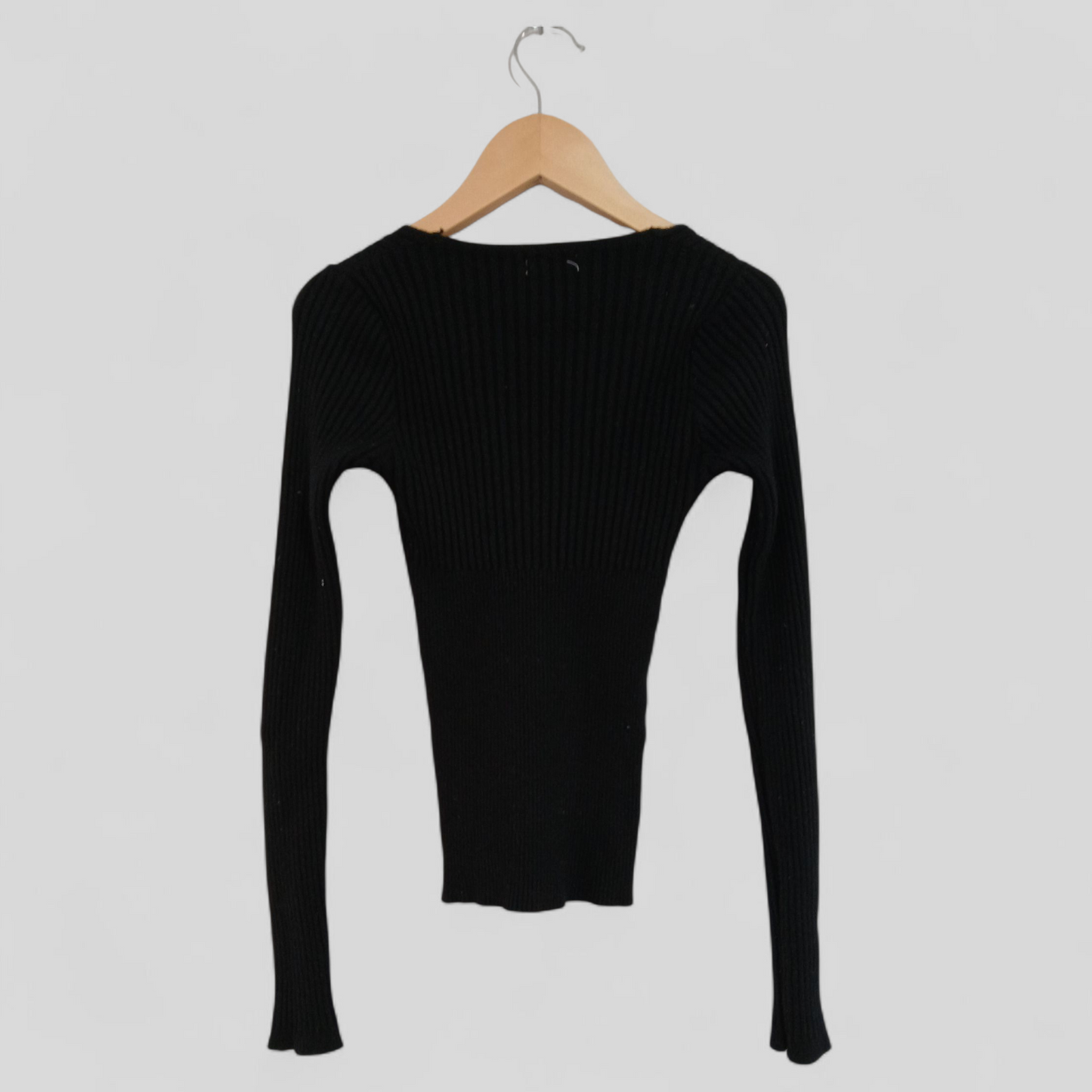 (S) Valleygirl | Black LS Ribbed Blouse