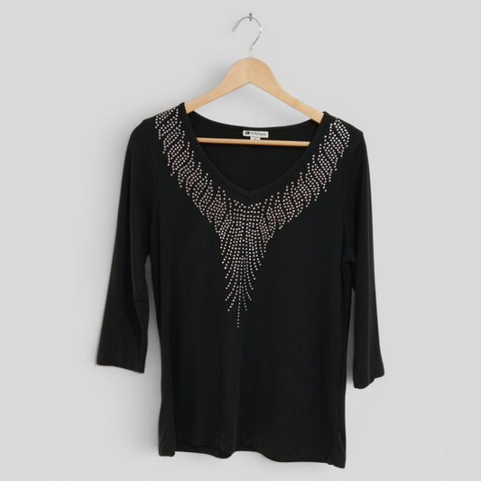 (XL) Rockmans | Diamonte Neck Black Blouse