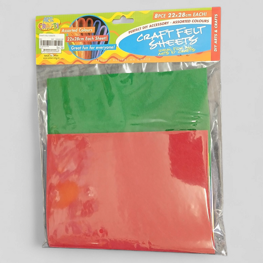 CRAFT FELT SHEETS 22X28CM 8 COLOURS