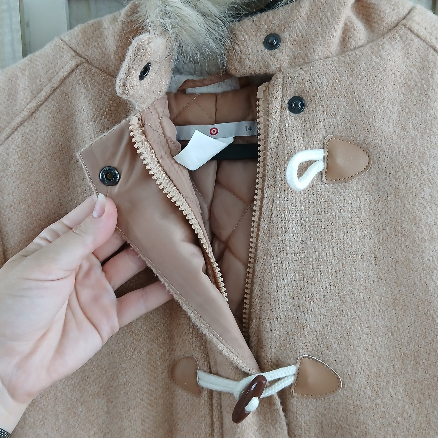 (14) Cream Linen Look hooded jacket