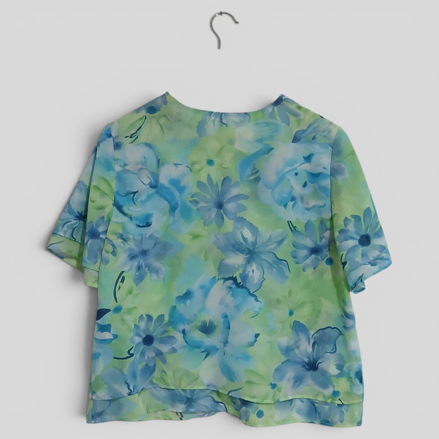 (M) Green/Blue Floral Blouse