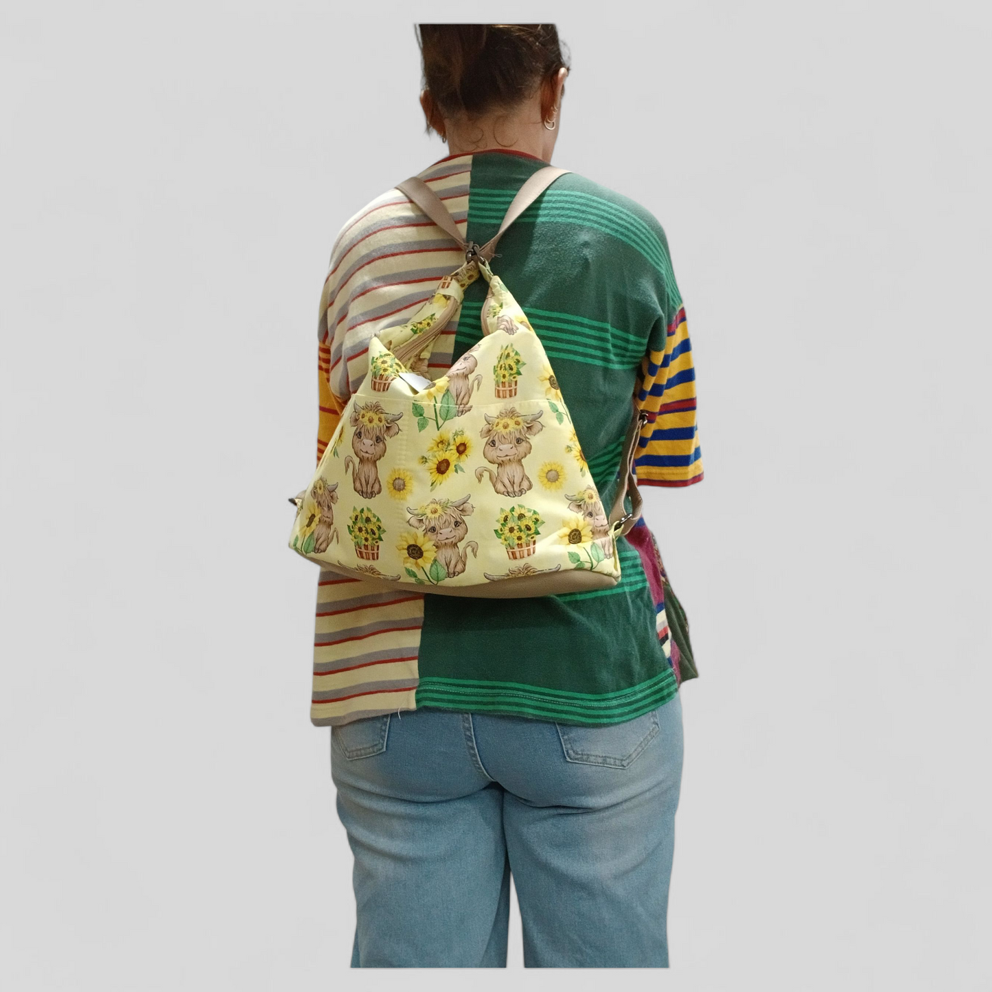 Highland Cow Sunflowers Yellow | Convertable Bag | Tracy's Bag Creations