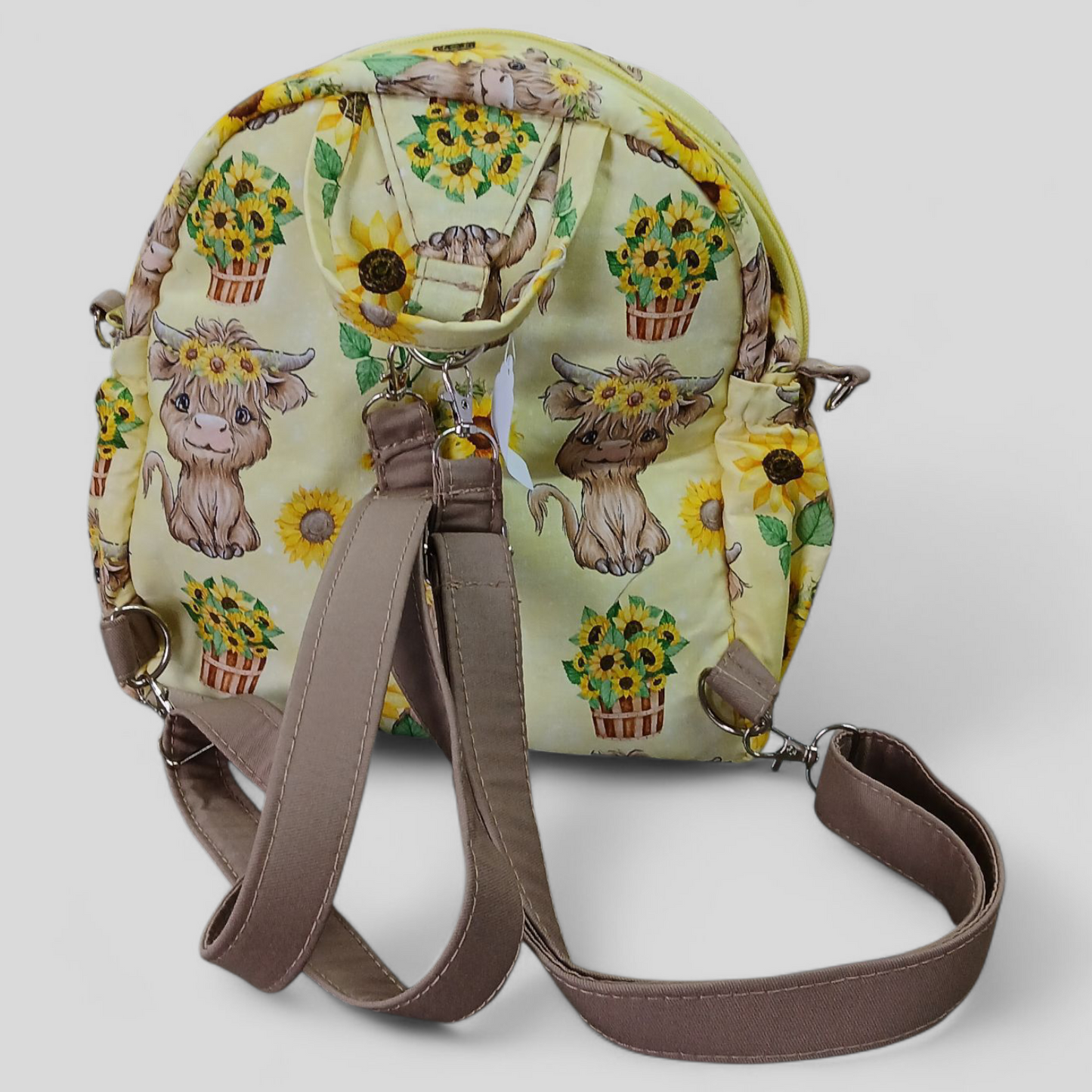 Highland Cow Sunflowers Pale Yellow | Mini Backpack | Tracy's Bag Creations