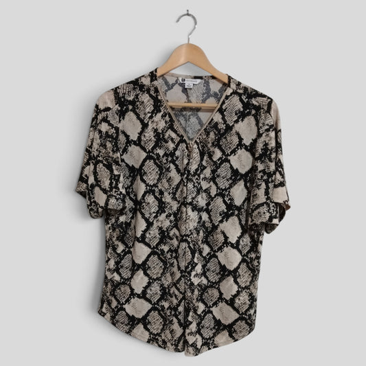 (M) Rockmans | Patterned Zip Collar Blouse