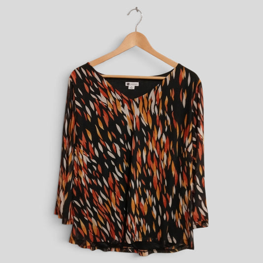 (M) Rockmans | Orange/Black Patterned Blouse