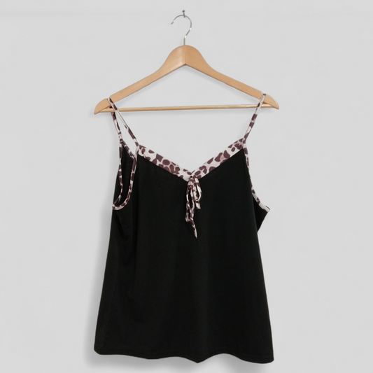 (XL) Animal Print Trim Blouse Black