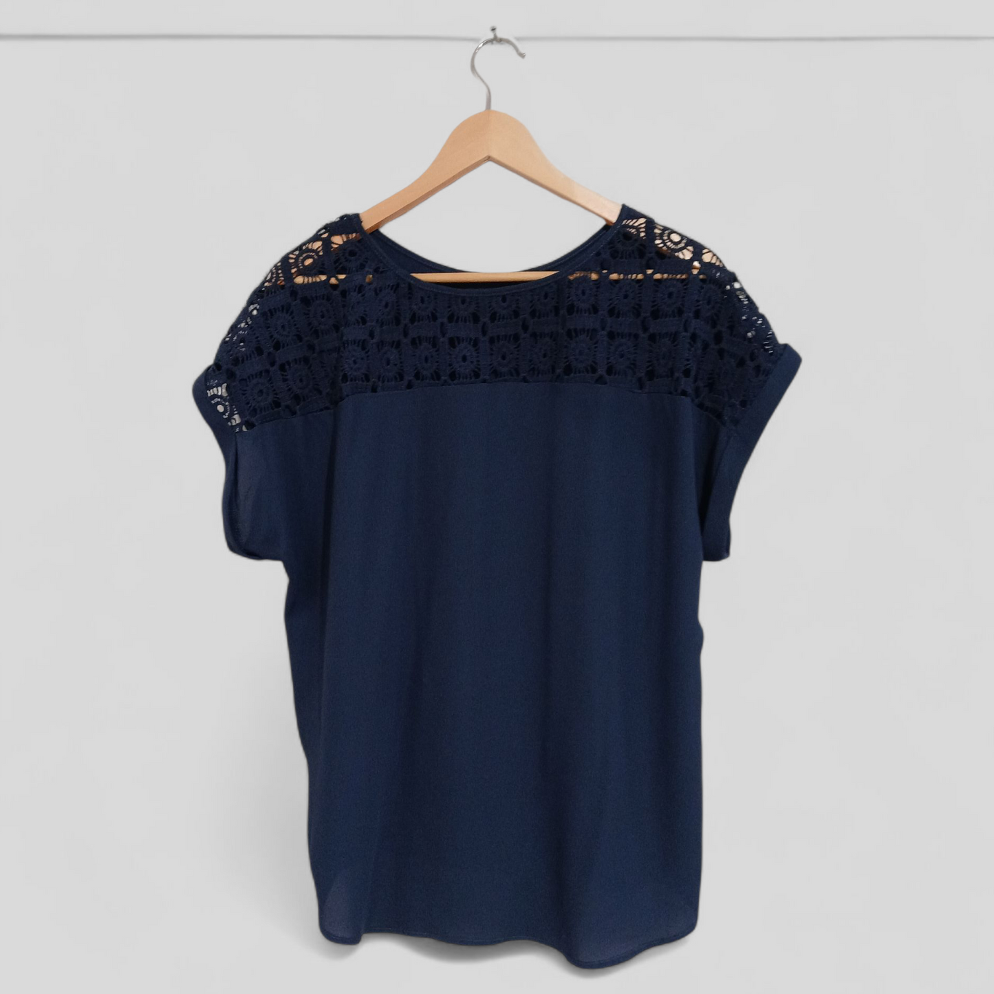 (XL) Shein | Navy Lace Shoulder Blouse