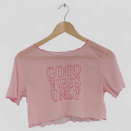 (L) Good Vibes Only Sheer Crop