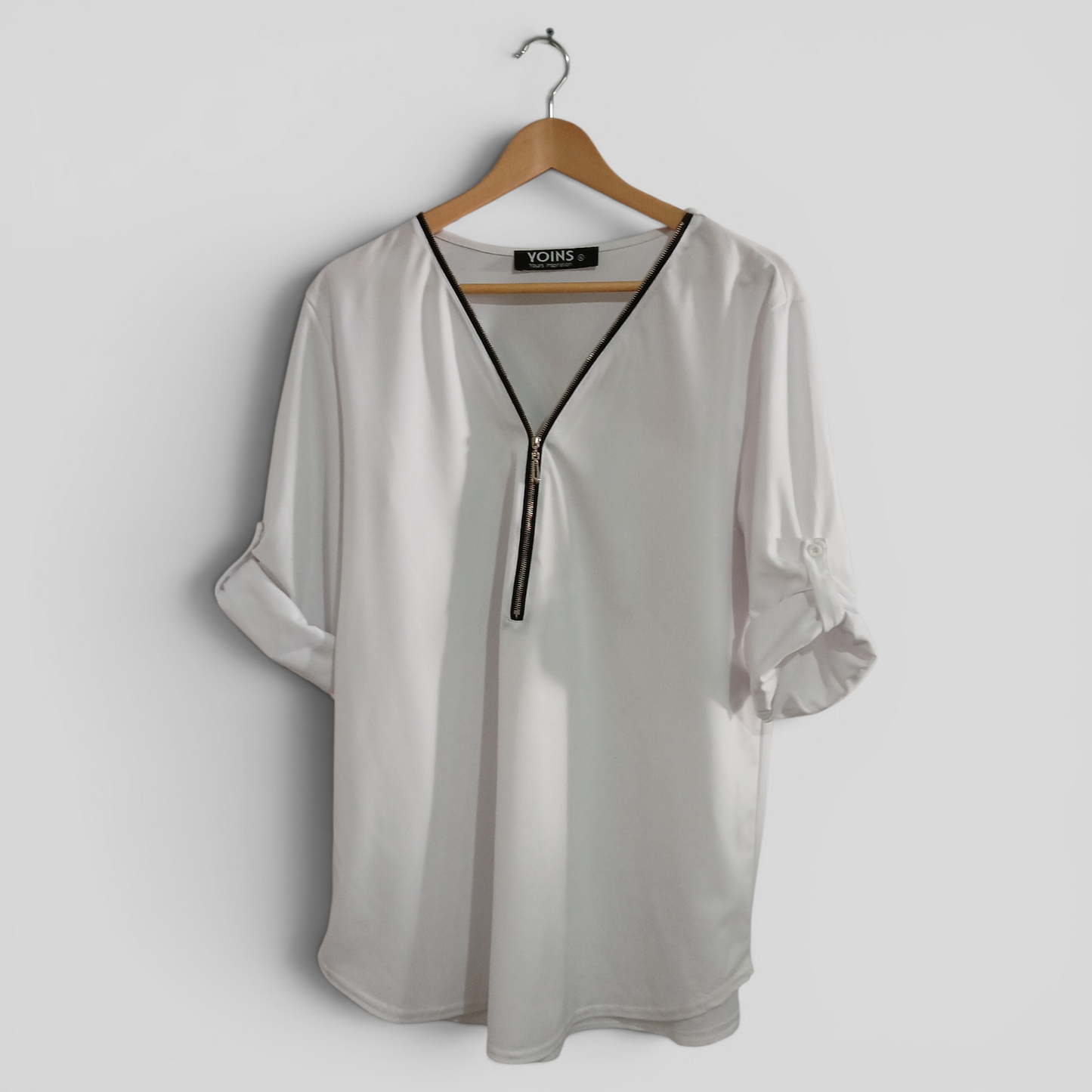 (XL) YOINS | White Zip Blouse
