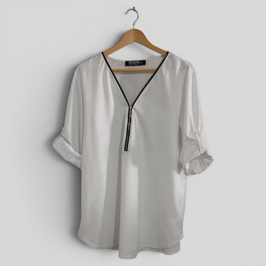 (XL) YOINS | White Zip Blouse