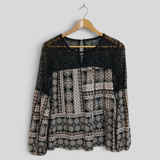 (10) Lace Shoulder LS Blouse