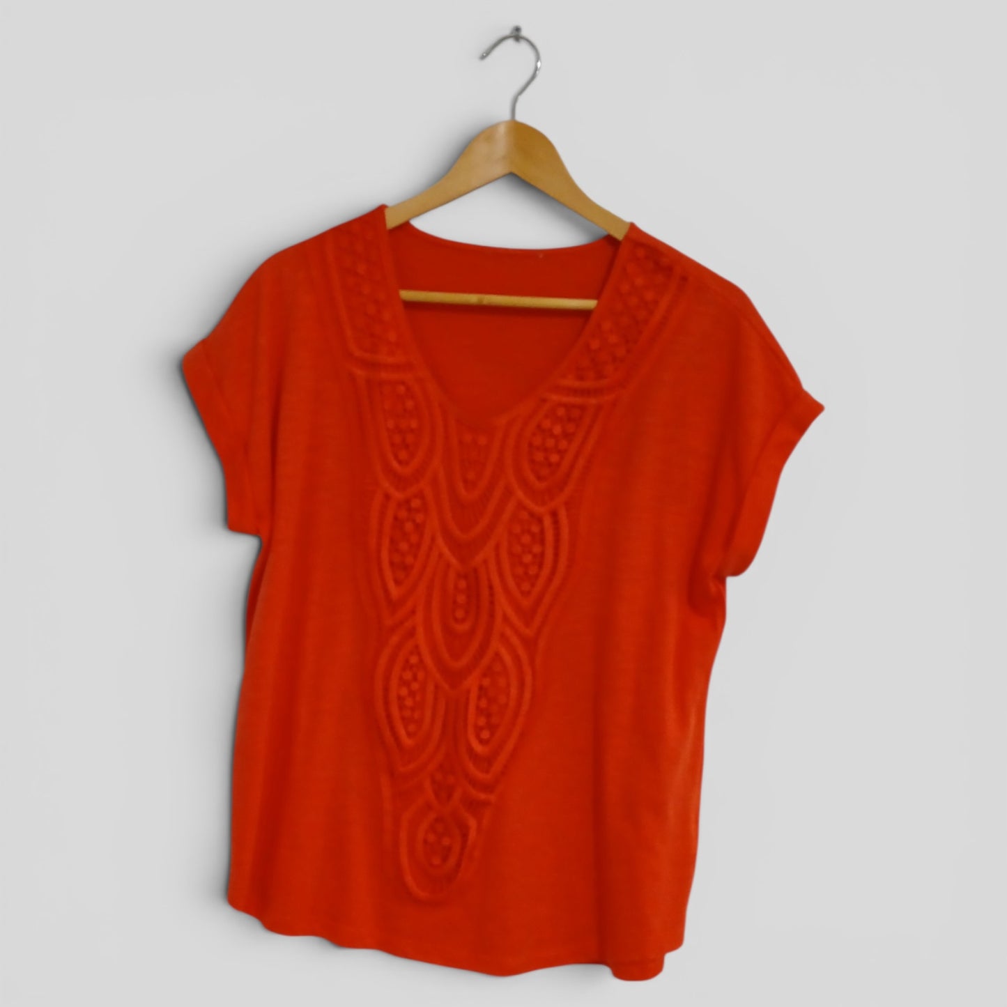 (L) Red V Neck Blouse