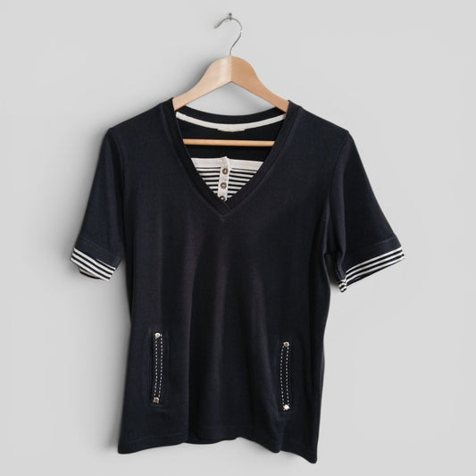 (12) Navy Tee Striped Accents