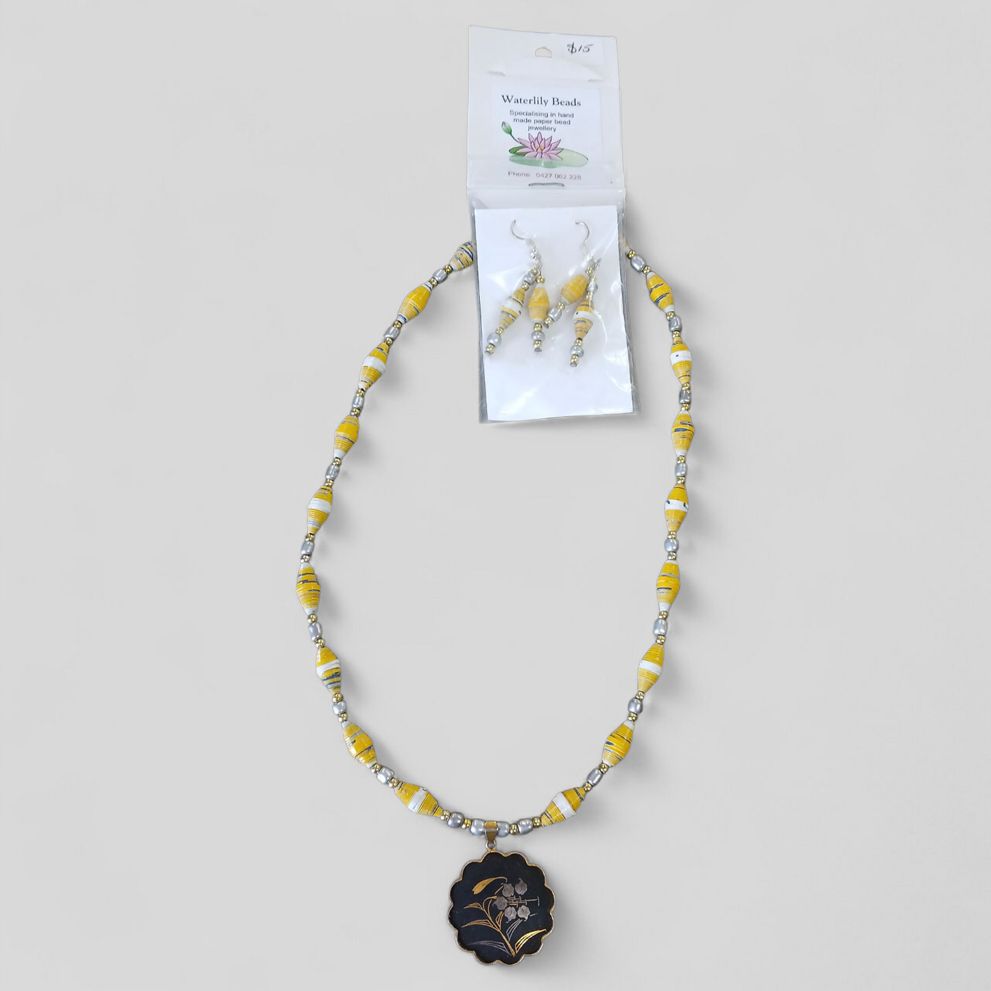 Necklace & Earring Set | Yellow Paper Beads