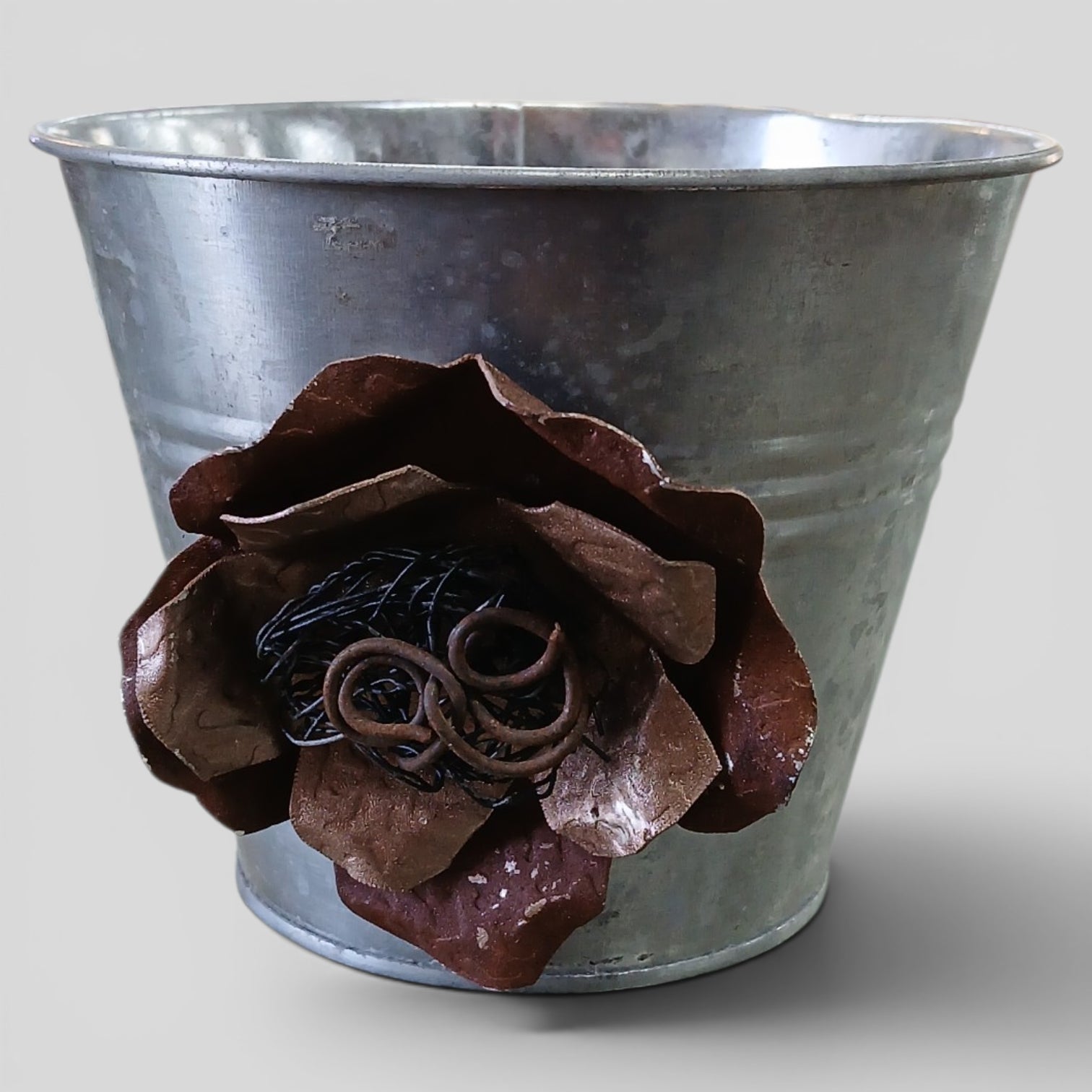 Image of Small Tin Bucket with Rustic Flower