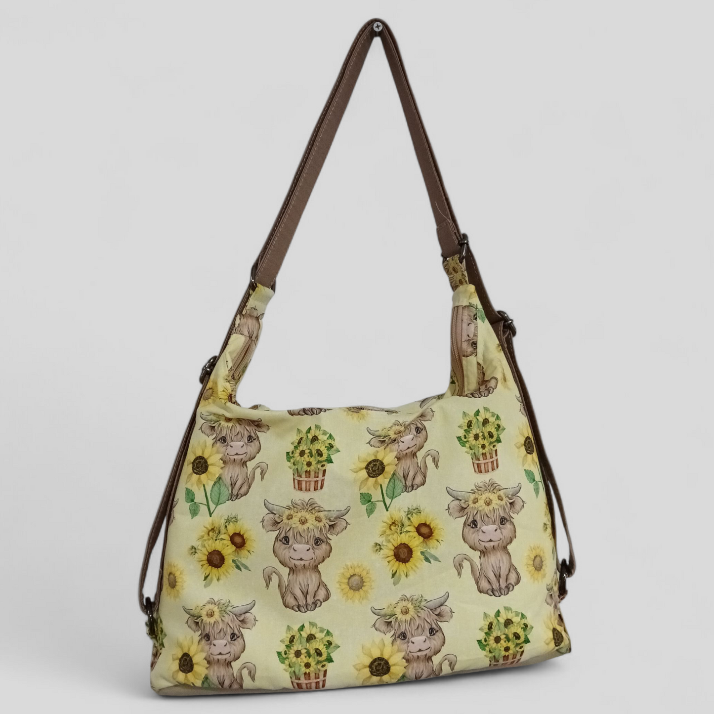 Highland Cow Sunflowers Yellow | Convertable Bag | Tracy's Bag Creations