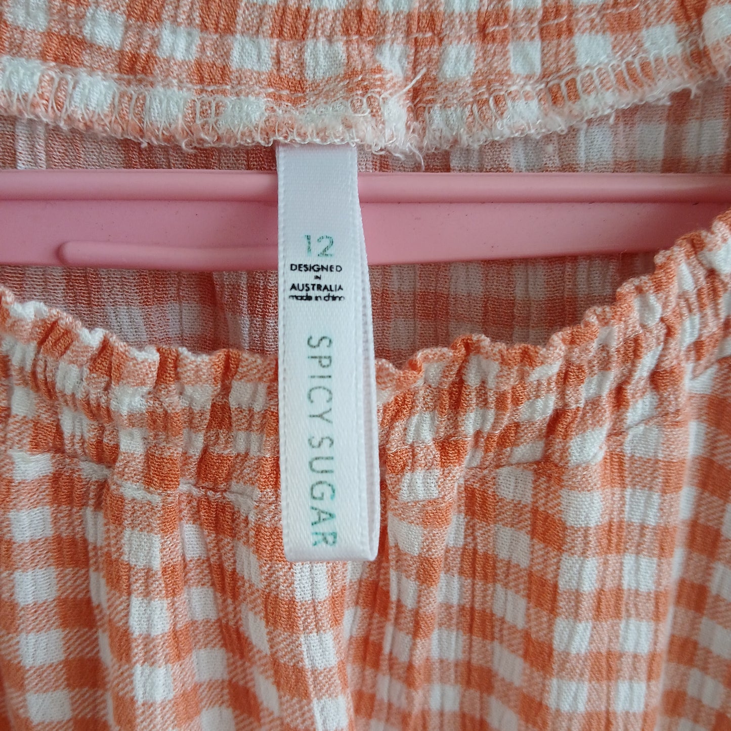 (12) Spicy Sugar Orange Gingham Blouse