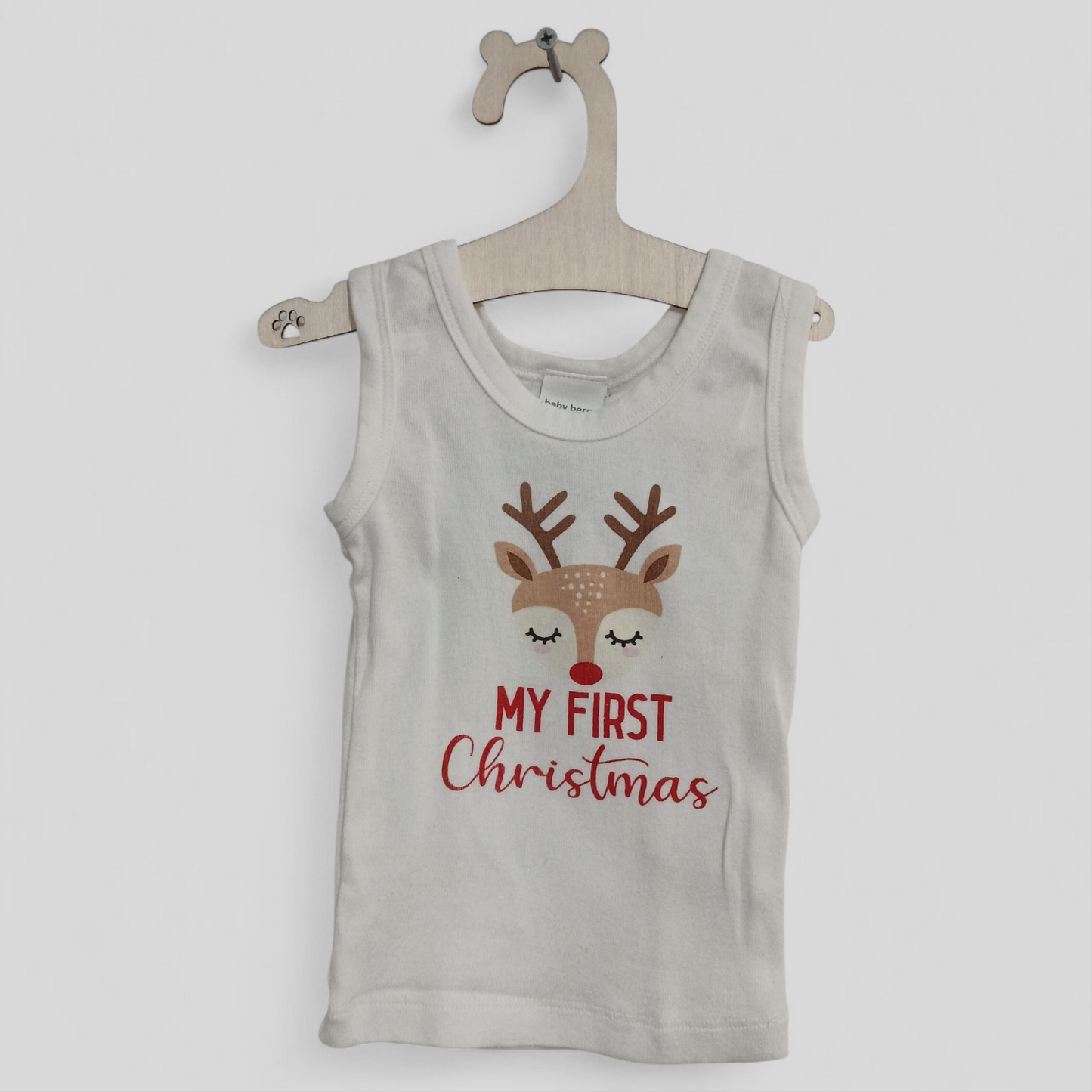 (00) Baby Berry | White My First Chrstmas Singlet