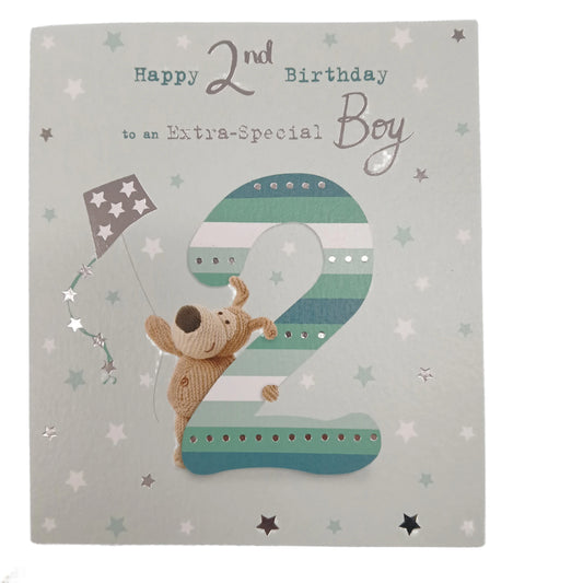 Birthday Card |  2nd Boy/Boofle stood behind a big number 2
