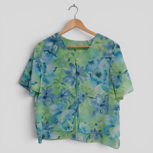 (M) Green/Blue Floral Blouse