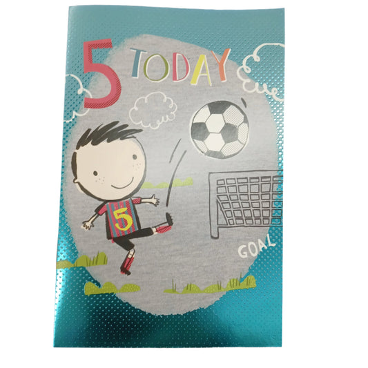 Birthday Card |  5th Boy/Boy Kicking Football Into Goal