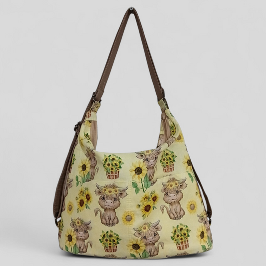 Highland Cow Sunflowers Yellow | Convertable Bag | Tracy's Bag Creations