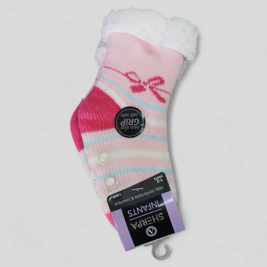 SOCKS GIRLS SHERPA INFANT 1-2 YEARS WHITE, LILAC, PINK