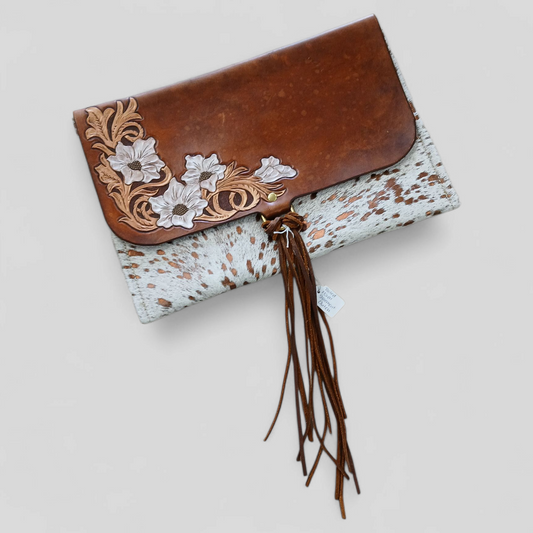 Allred Leather Company Tooled Statement Clutch