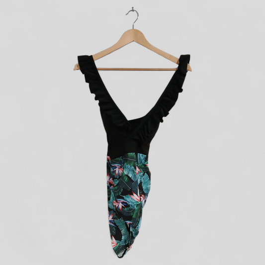 (XL) | Black/Floral Swimmers